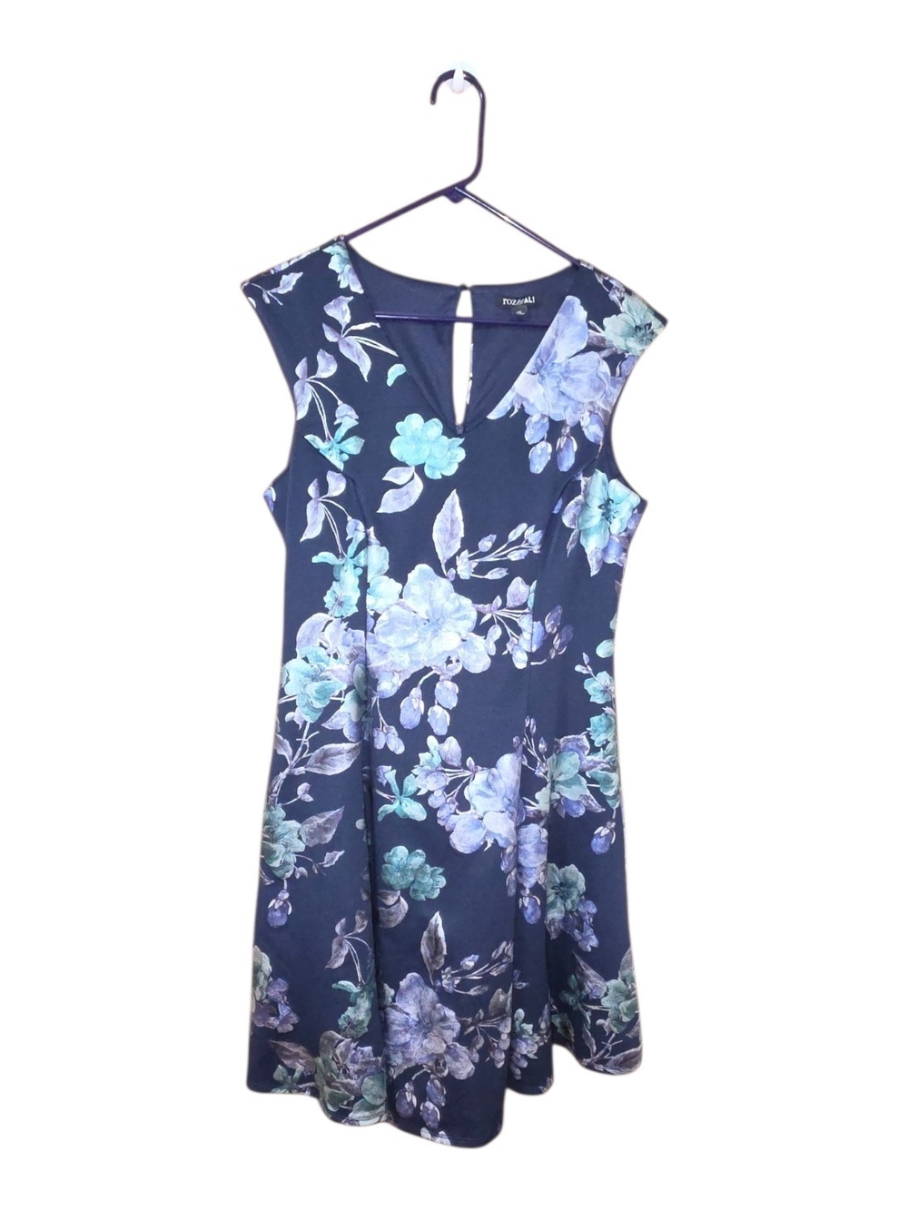 Roz & Ali Navy Blue Floral Fit & Flare Dress Size 10